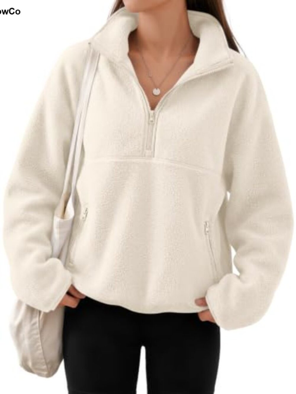 Womens Sherpa Fleece Quarter Zip Pullover Sweatshirt Fuzzy Jacket